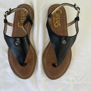 Circus by Sam Edelman Carolina Black PU Leather ( Vegan) Thong Sandals - 7M